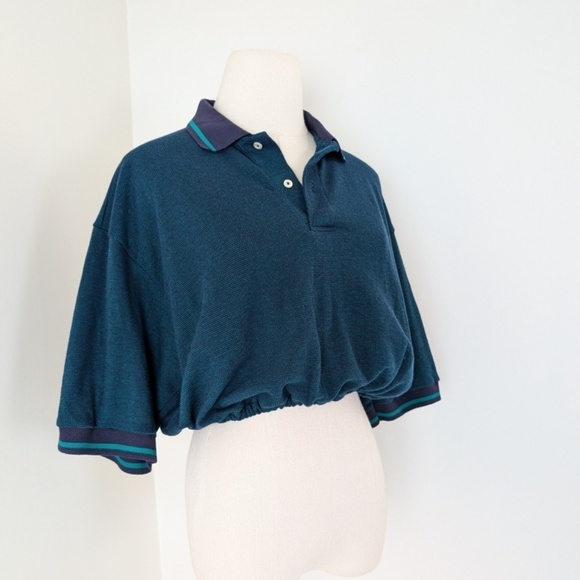 Cropped Tennis Collared T-shirt Pony Shirt Short Sleeve 3/4 Button Up - Picture 3 of 12
